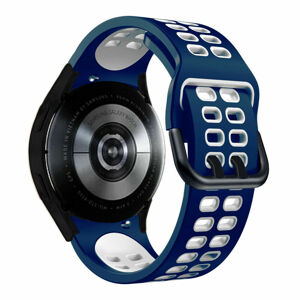 eses Silikonový dírkovaný řemínek pro Samsung Galaxy Watch 4 a Watch 5 - Tmavě modro bílý, 20 mm