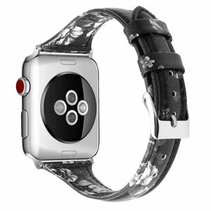 eses Kožený květinový úzký řemínek 42mm/44mm černý pro Apple Watch
